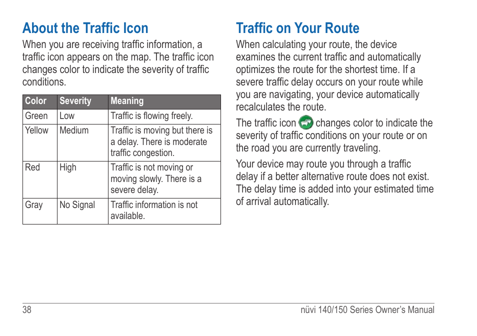 About the traffic icon, Traffic on your route | Garmin nuvi 154LMT User Manual | Page 44 / 68