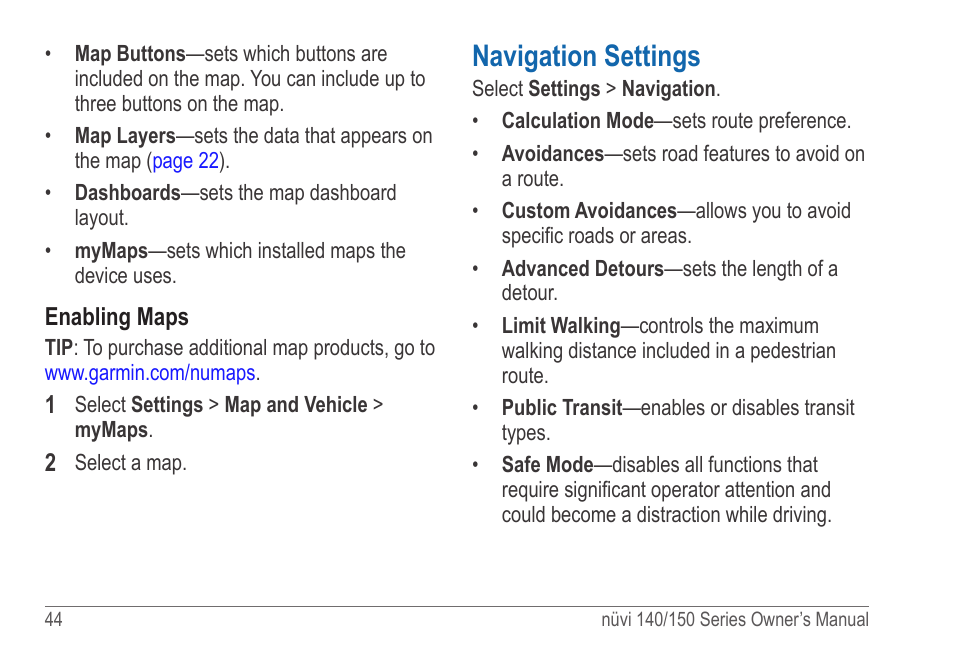 Navigation settings | Garmin nuvi 154LMT User Manual | Page 50 / 68