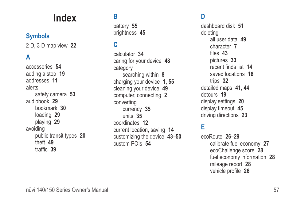 Index | Garmin nuvi 154LMT User Manual | Page 63 / 68