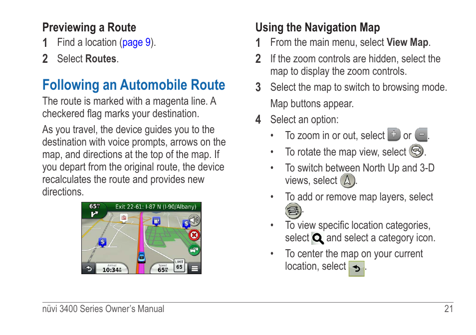 Following an automobile route | Garmin nuvi 3490 for Volvo Cars User Manual | Page 27 / 89