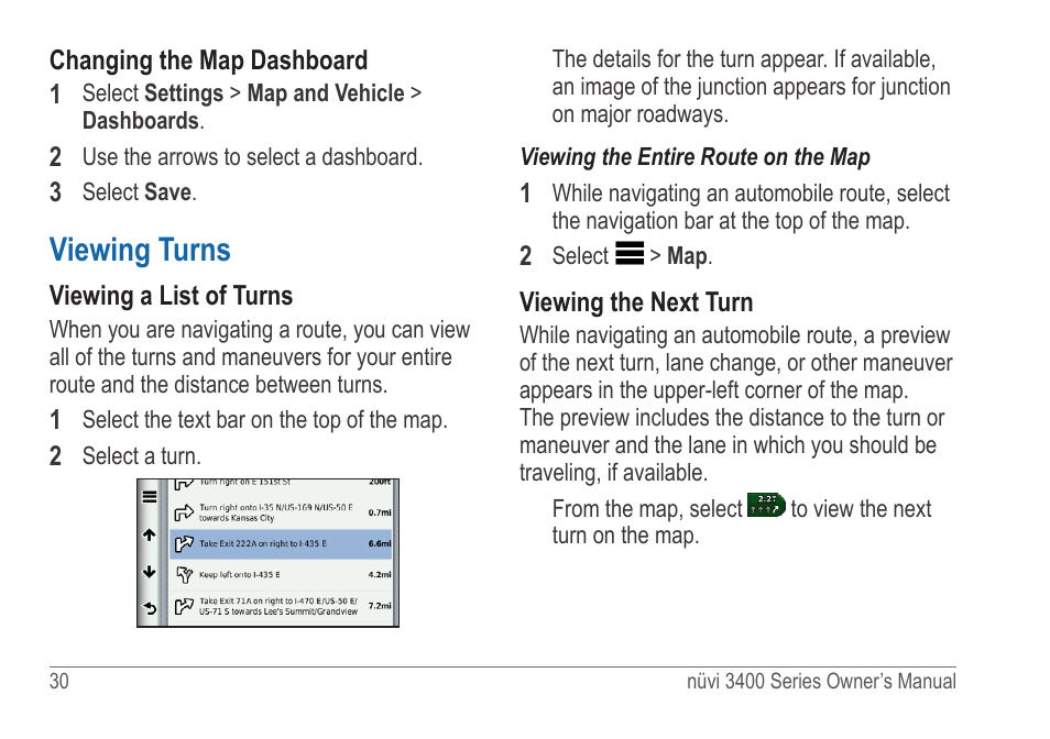 Viewing turns | Garmin nuvi 3490 for Volvo Cars User Manual | Page 36 / 89