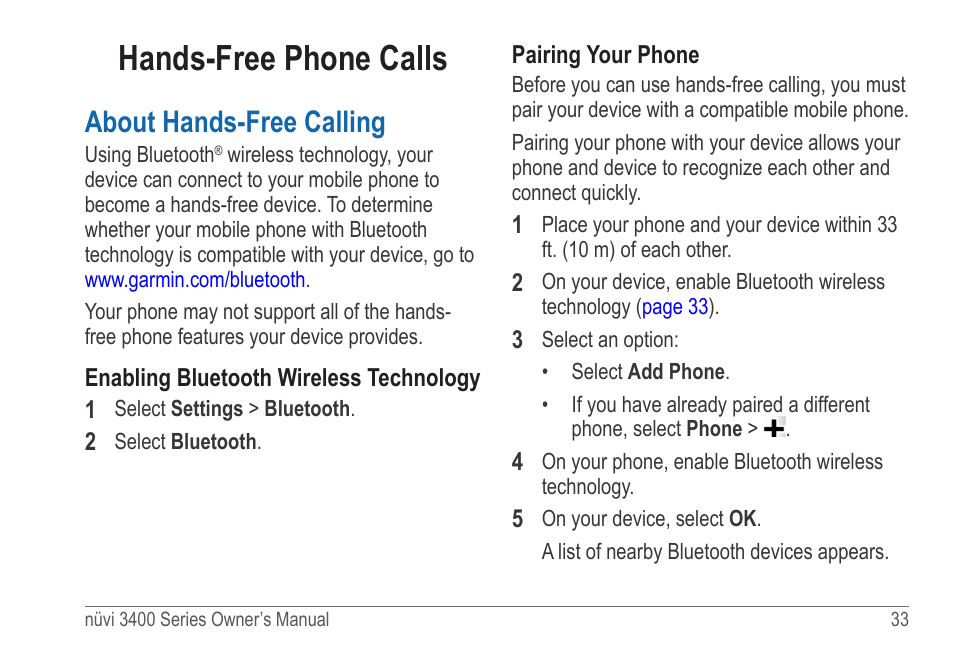 Hands-free phone calls, About hands-free calling | Garmin nuvi 3490 for Volvo Cars User Manual | Page 39 / 89