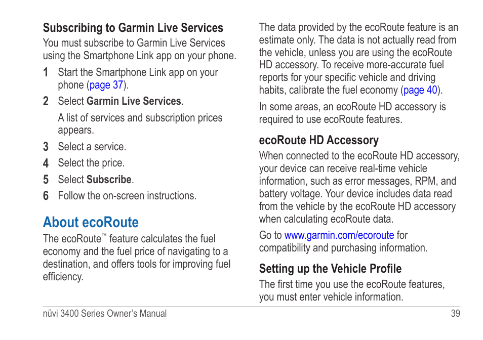 About ecoroute | Garmin nuvi 3490 for Volvo Cars User Manual | Page 45 / 89