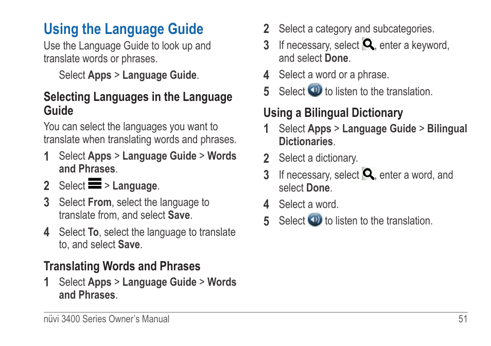 Using the language guide | Garmin nuvi 3490 for Volvo Cars User Manual | Page 57 / 89