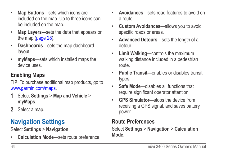 Navigation settings | Garmin nuvi 3490 for Volvo Cars User Manual | Page 70 / 89