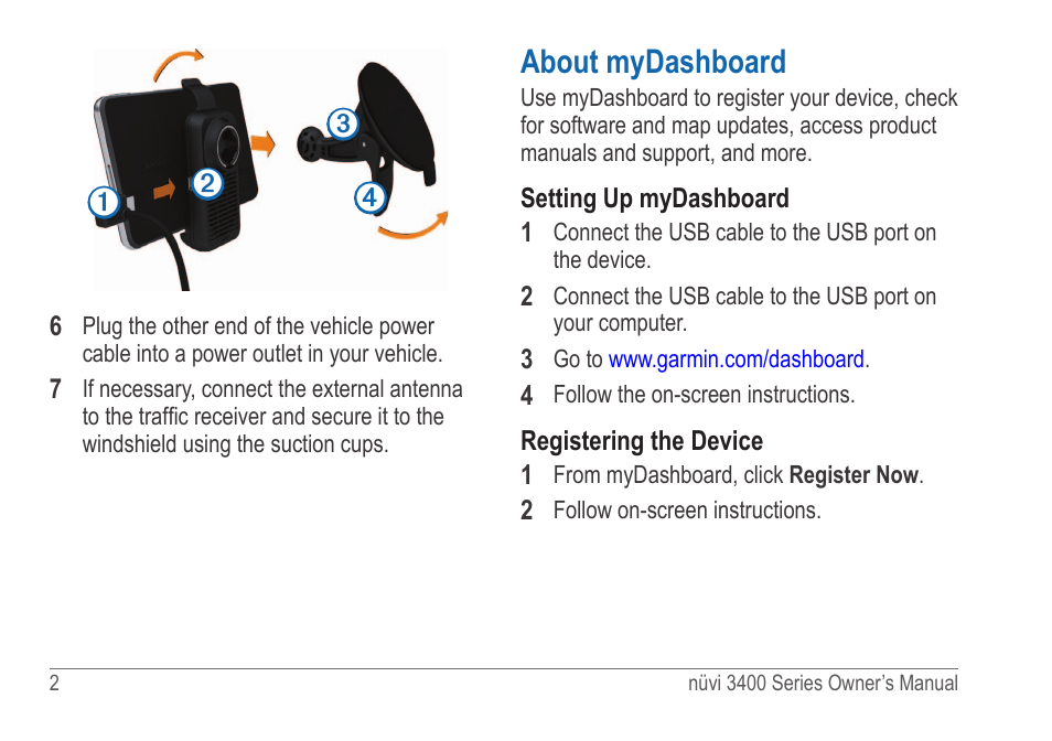 About mydashboard, Register the device | Garmin nuvi 3490 for Volvo Cars User Manual | Page 8 / 89