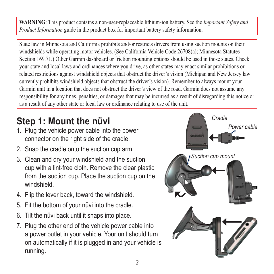 Step 1: mount the nüvi | Garmin nuvi 780 User Manual | Page 3 / 12