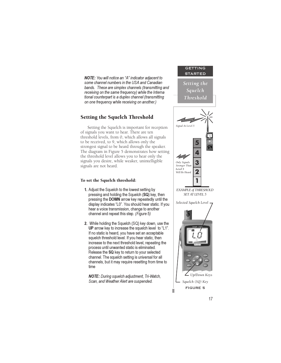 Setting the squelch threshold | Garmin VHF 720 User Manual | Page 23 / 43