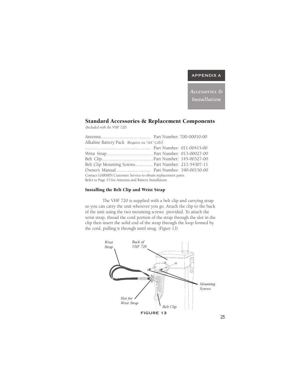 Standard accessories & replacement components | Garmin VHF 720 User Manual | Page 31 / 43