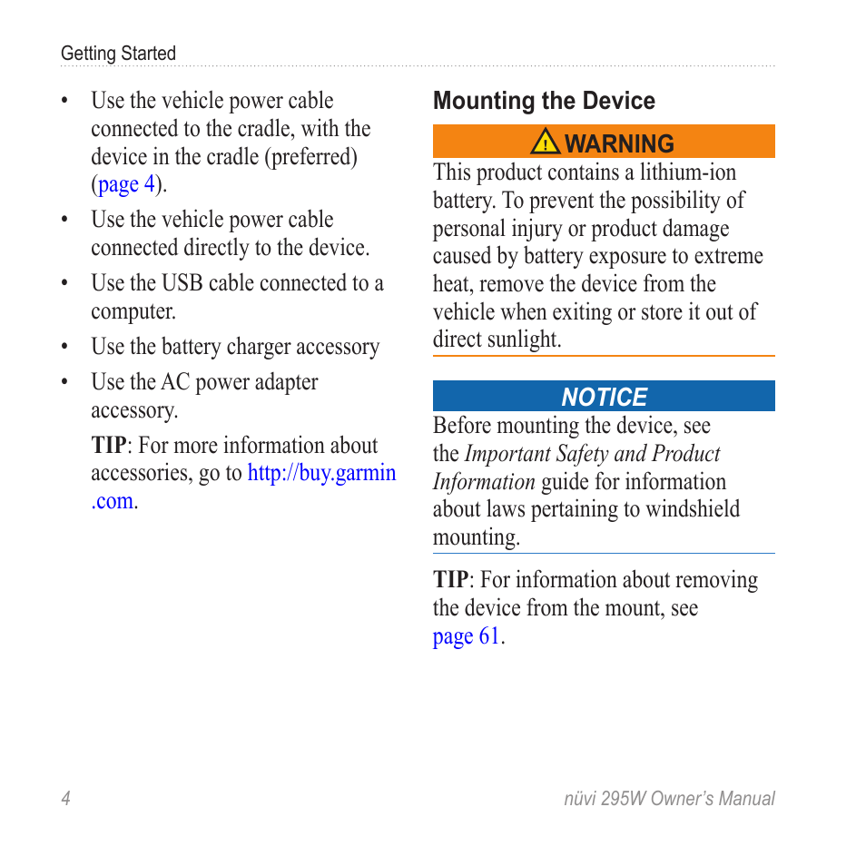 Mount the device | Garmin nuvi 295W User Manual | Page 10 / 78