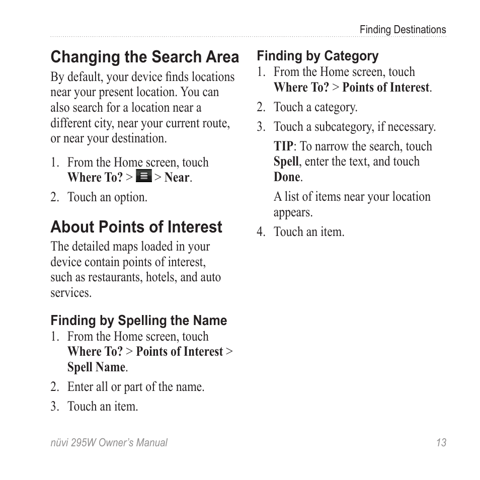 Changing the search area, About points of interest | Garmin nuvi 295W User Manual | Page 19 / 78