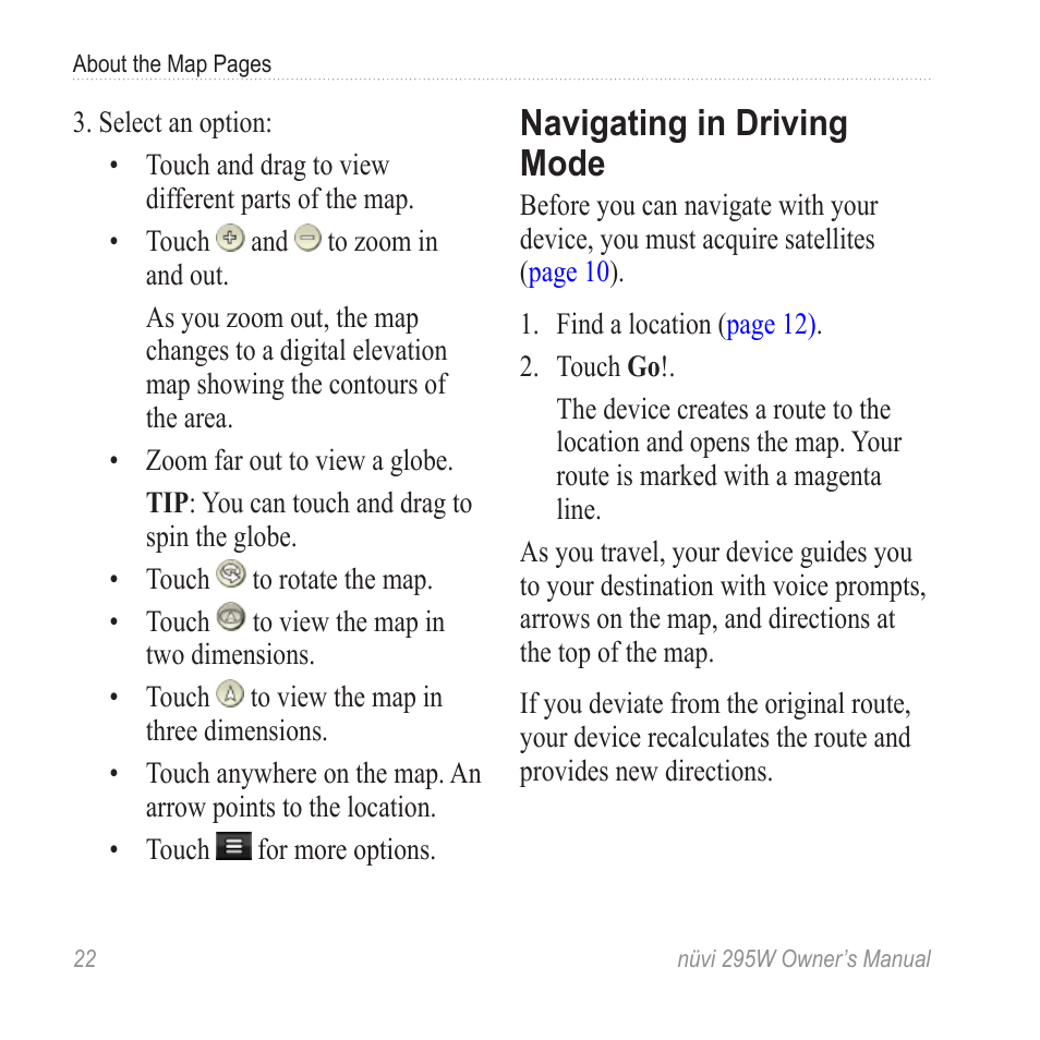 Navigating in driving mode | Garmin nuvi 295W User Manual | Page 28 / 78