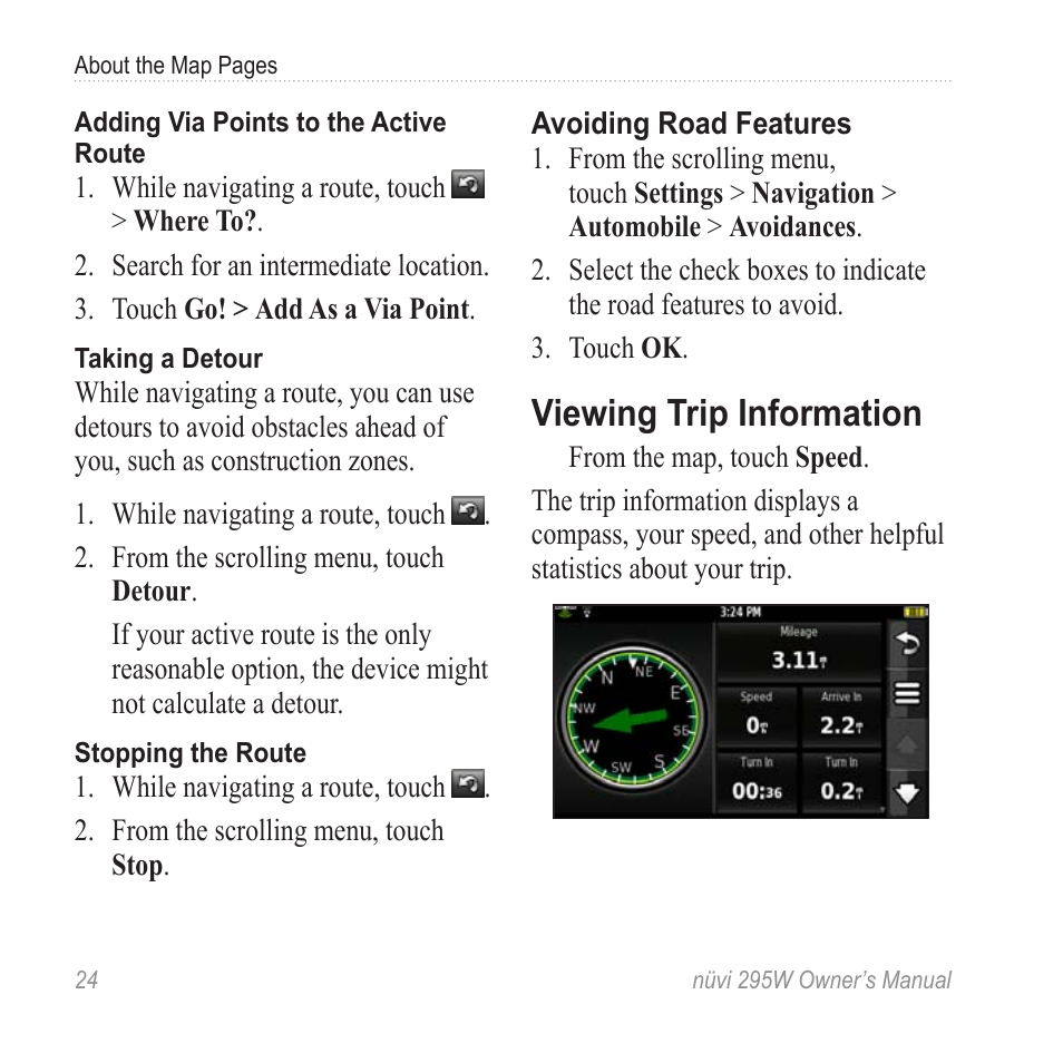 Viewing trip information | Garmin nuvi 295W User Manual | Page 30 / 78