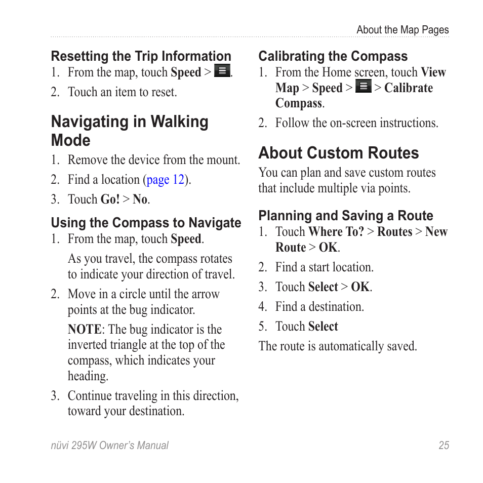 Navigating in walking mode, About custom routes | Garmin nuvi 295W User Manual | Page 31 / 78