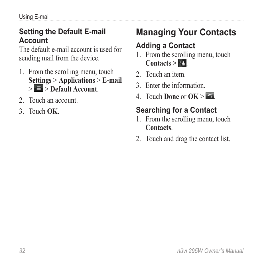 Managing your contacts | Garmin nuvi 295W User Manual | Page 38 / 78