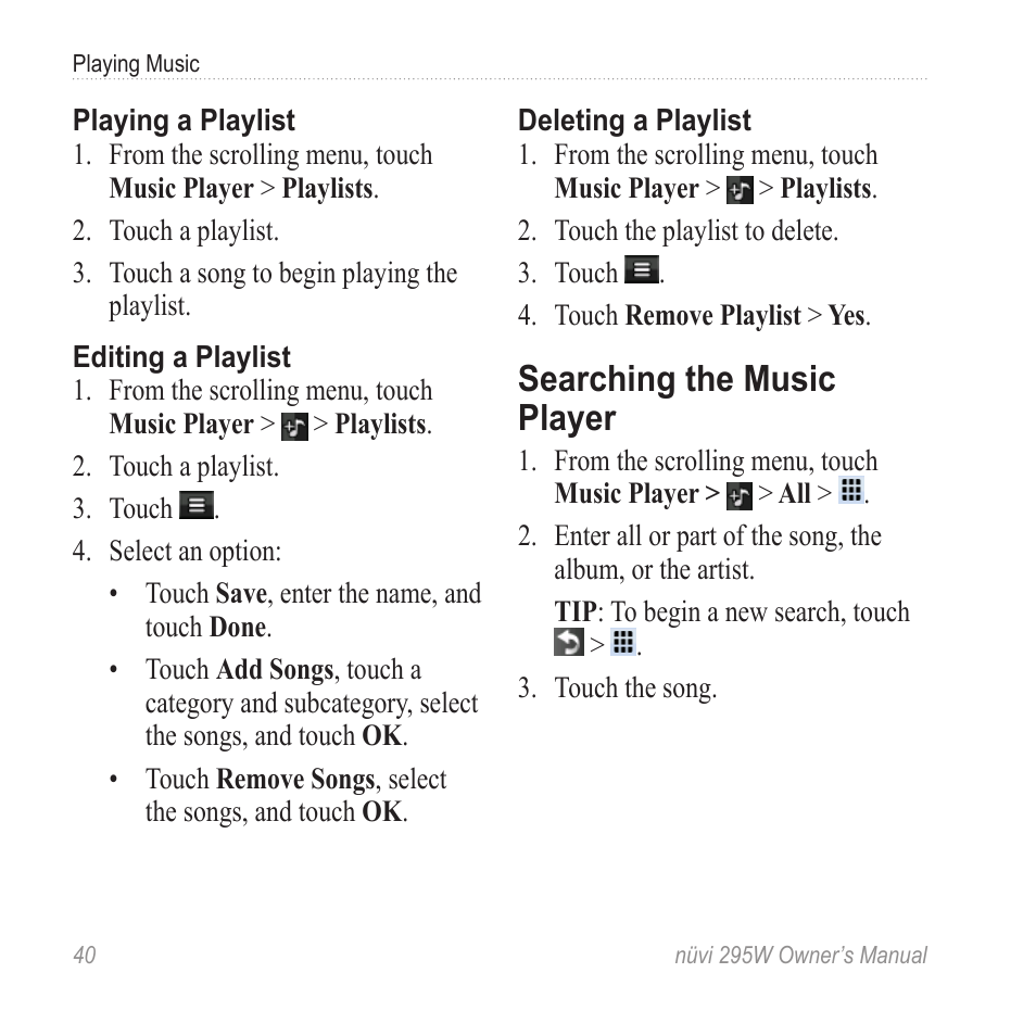 Searching the music player | Garmin nuvi 295W User Manual | Page 46 / 78