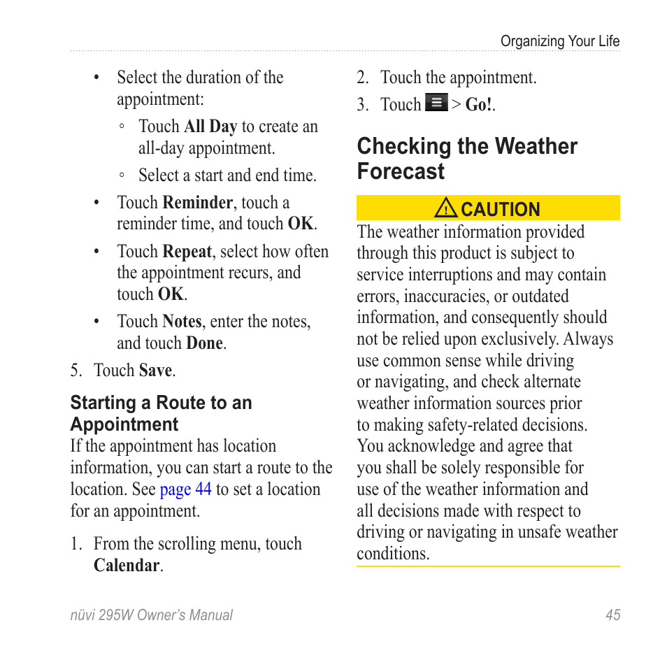 Checking the weather forecast, Checking the weather, Forecast | Garmin nuvi 295W User Manual | Page 51 / 78