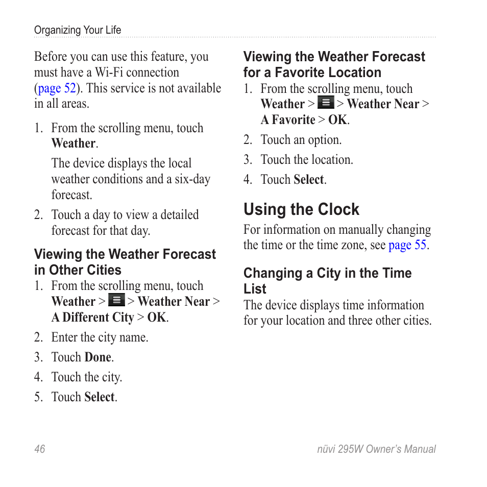 Using the clock | Garmin nuvi 295W User Manual | Page 52 / 78