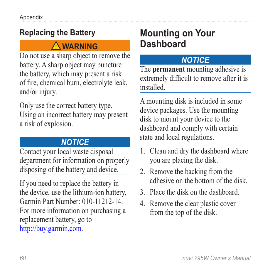 Mounting on your dashboard, Mounting on your, Dashboard | Garmin nuvi 295W User Manual | Page 66 / 78