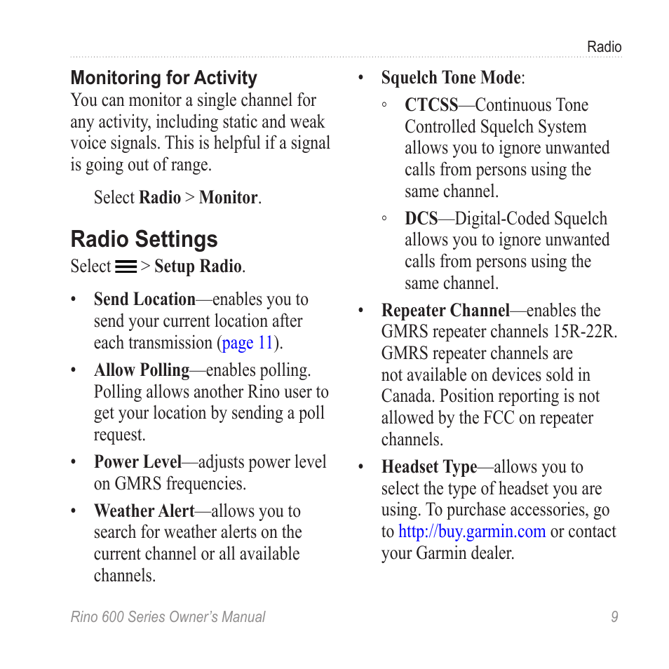 Radio settings, Set up the radio | Garmin Rino 655t User Manual | Page 11 / 60