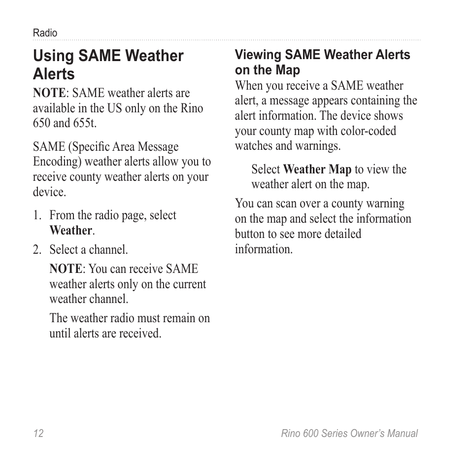 Using same weather alerts | Garmin Rino 655t User Manual | Page 14 / 60