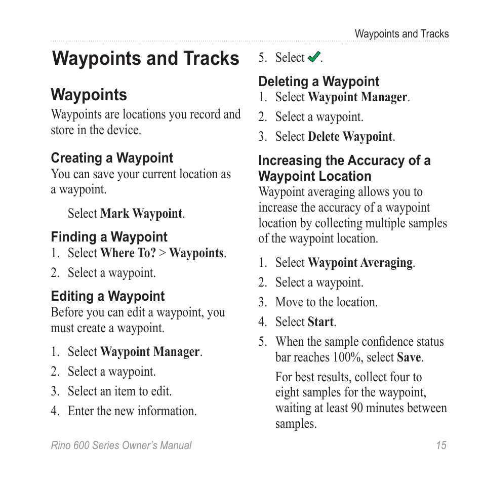 Waypoints and tracks, Waypoints | Garmin Rino 655t User Manual | Page 17 / 60