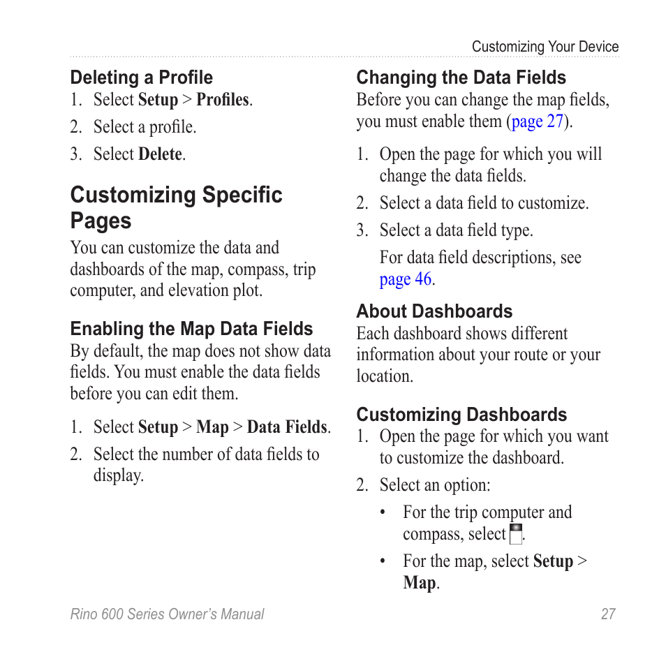 Customizing specific pages | Garmin Rino 655t User Manual | Page 29 / 60