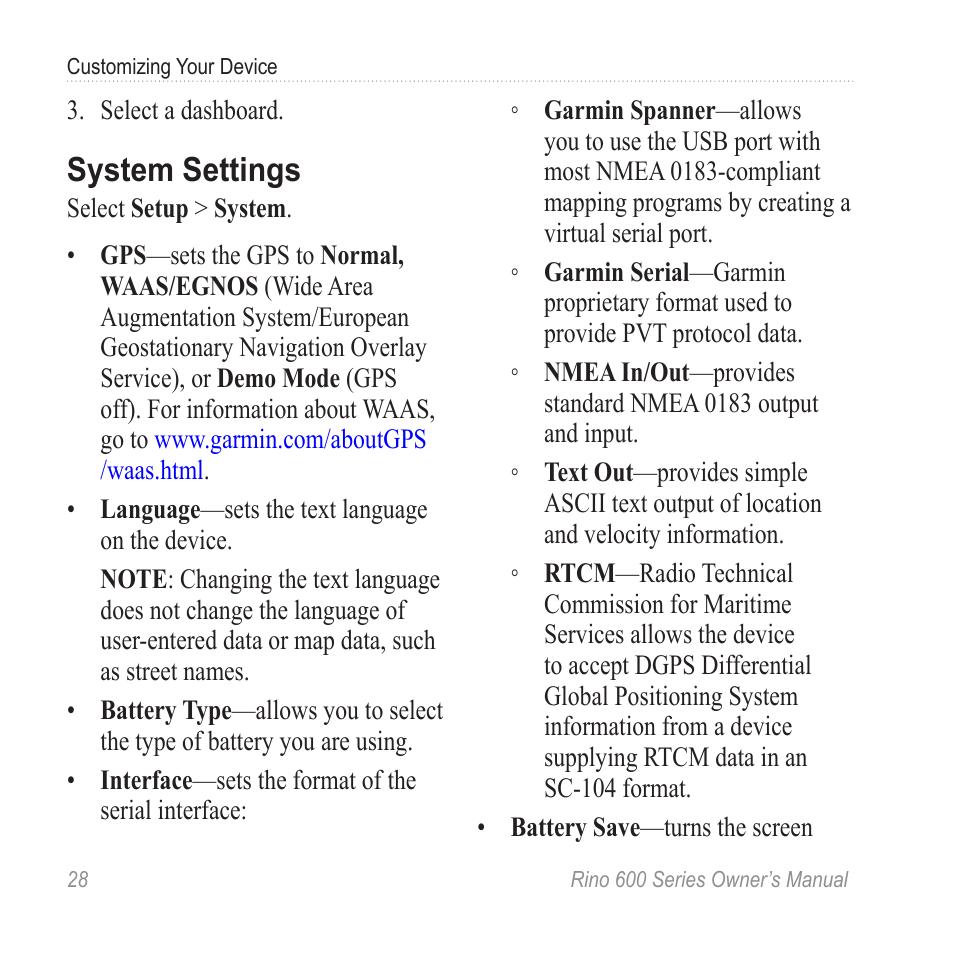 System settings | Garmin Rino 655t User Manual | Page 30 / 60