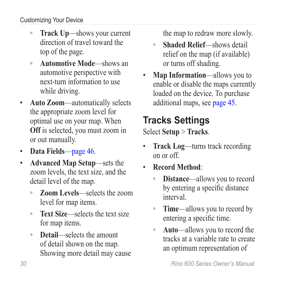 Tracks settings | Garmin Rino 655t User Manual | Page 32 / 60