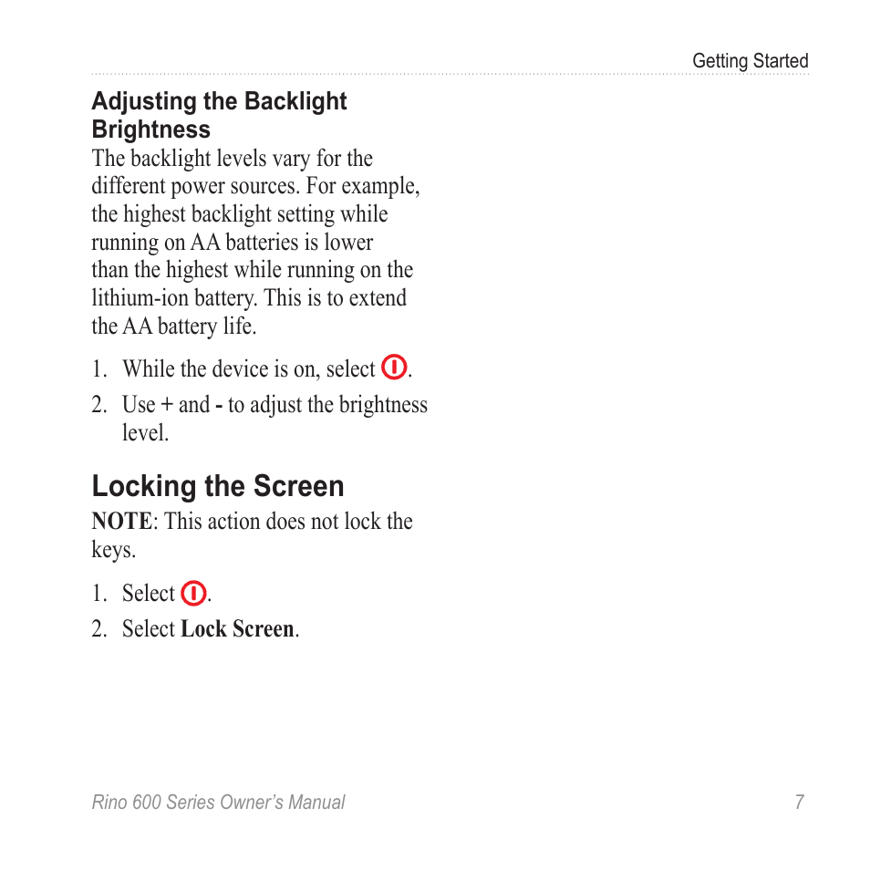 Locking the screen | Garmin Rino 655t User Manual | Page 9 / 60