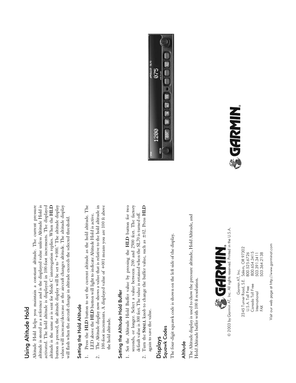 Garmin SL70R User Manual | 2 pages