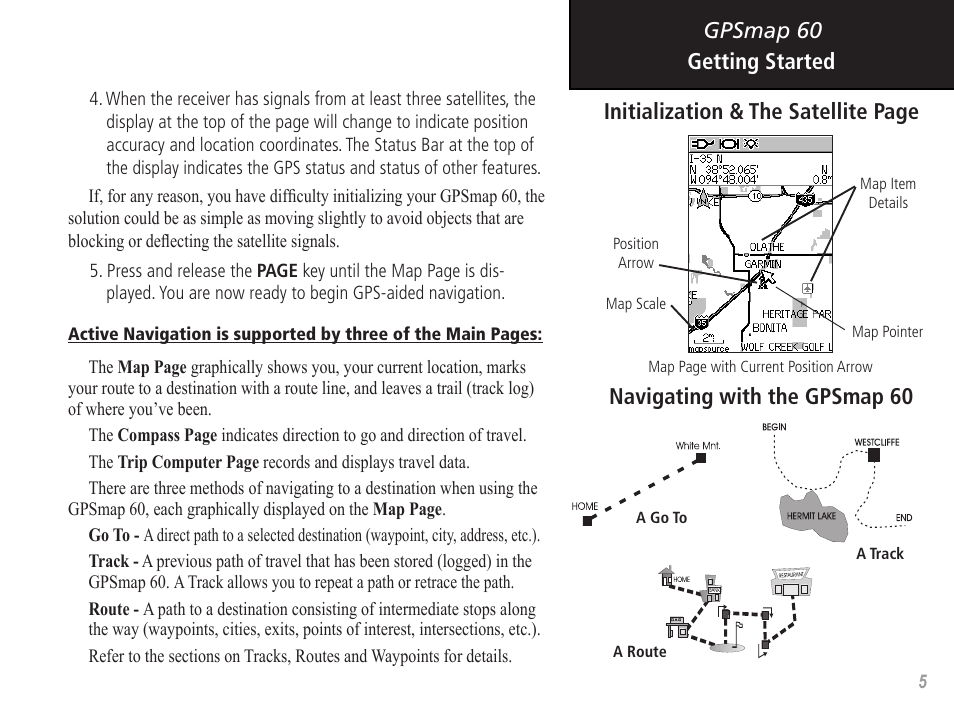 Navigating with the gpsmap 60 | Garmin GPSMAP 60 User Manual | Page 15 / 94