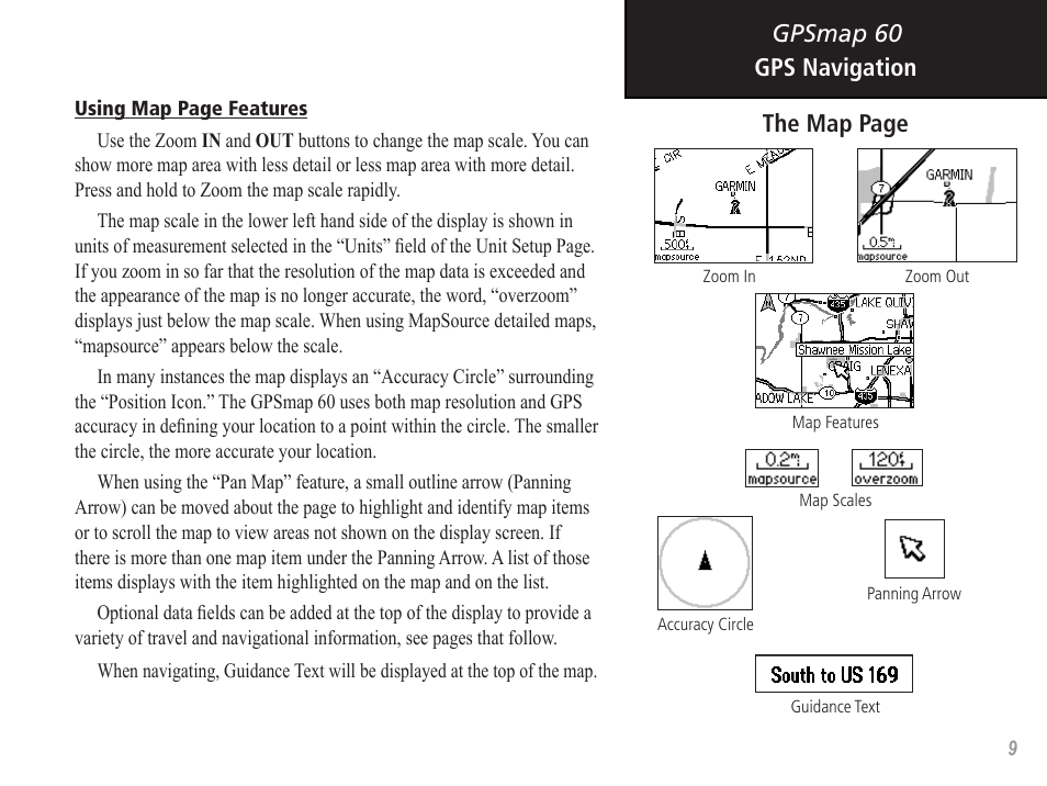 Gpsmap 60, Gps navigation the map page | Garmin GPSMAP 60 User Manual | Page 19 / 94