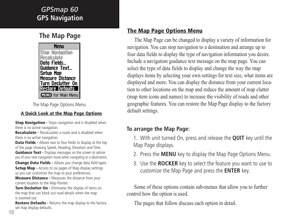 Gpsmap 60 gps navigation the map page | Garmin GPSMAP 60 User Manual | Page 20 / 94