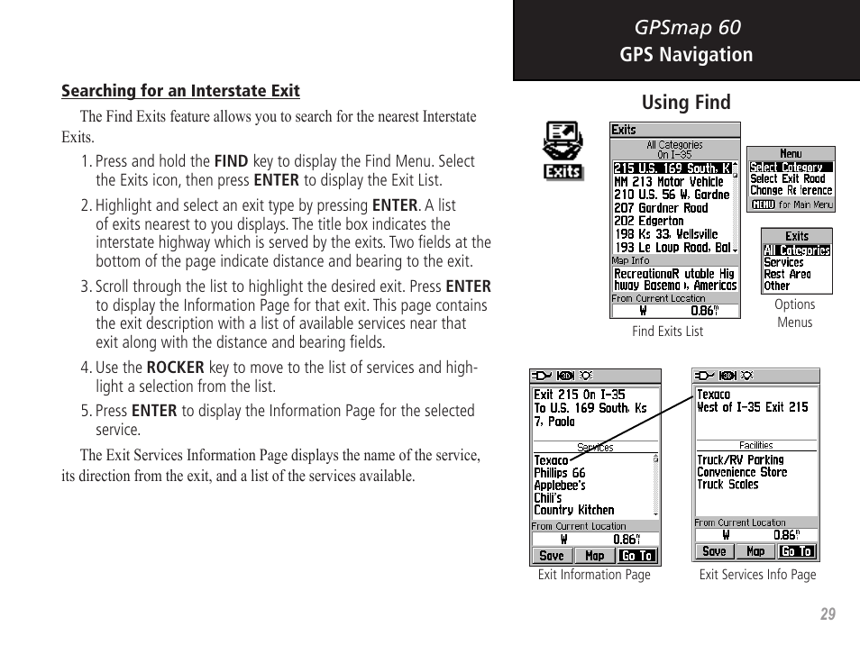 Gpsmap 60 gps navigation using find | Garmin GPSMAP 60 User Manual | Page 39 / 94
