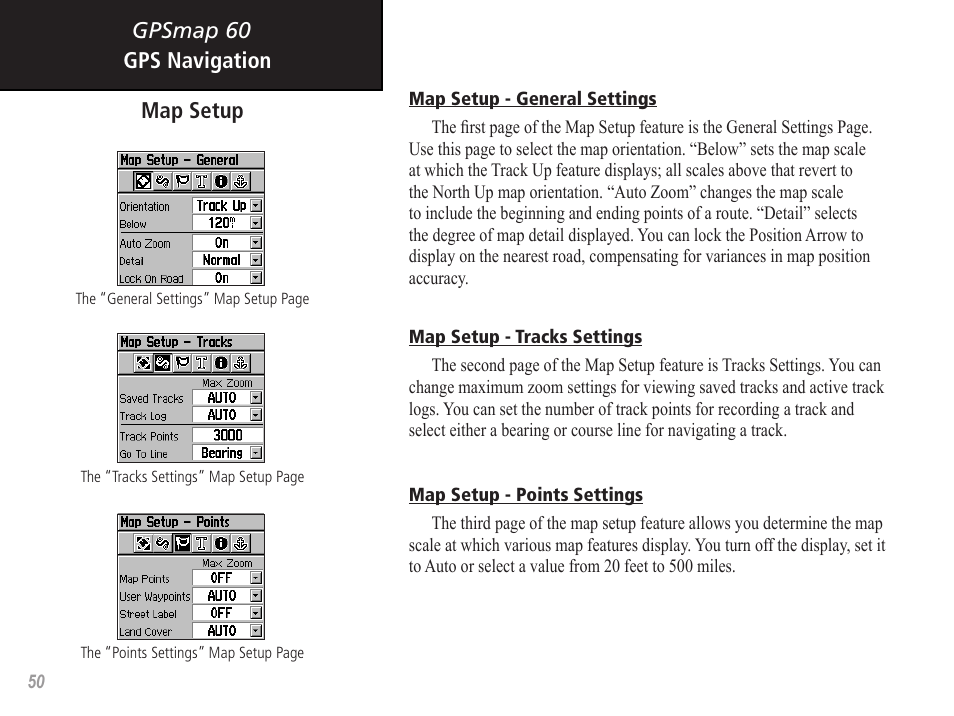 Gpsmap 60, Gps navigation map setup | Garmin GPSMAP 60 User Manual | Page 60 / 94