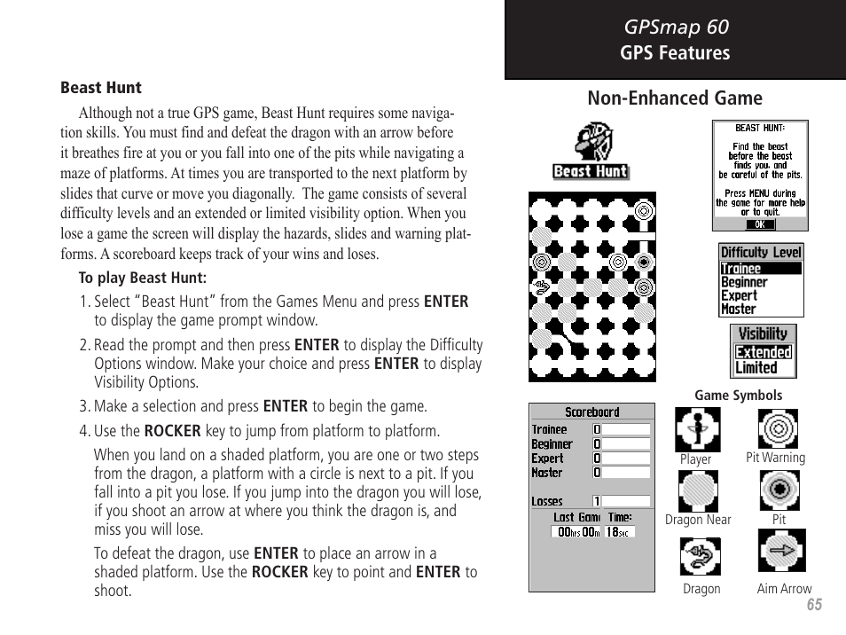 Gpsmap 60 gps features, Non-enhanced game | Garmin GPSMAP 60 User Manual | Page 75 / 94