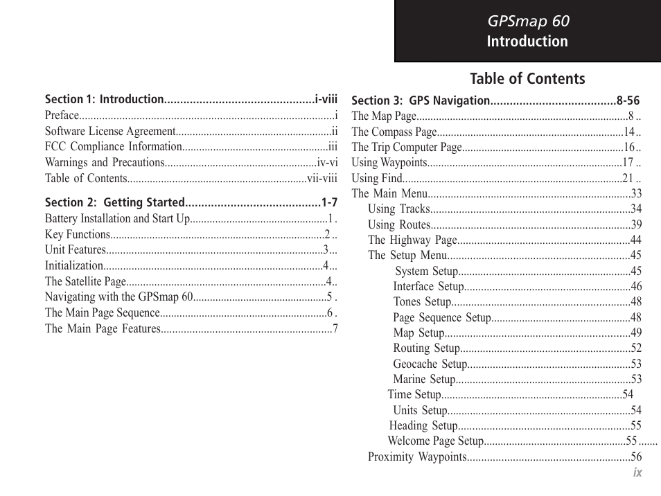 Gpsmap 60 introduction table of contents | Garmin GPSMAP 60 User Manual | Page 9 / 94