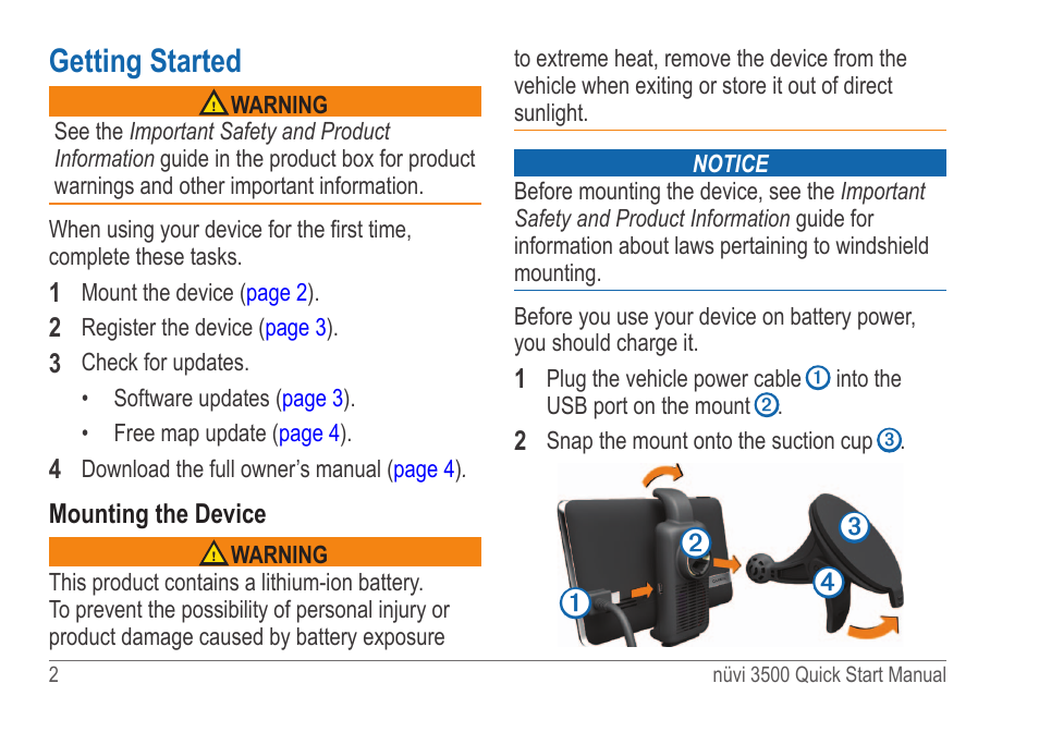 Getting started | Garmin nuvi 3590LMT User Manual | Page 2 / 8