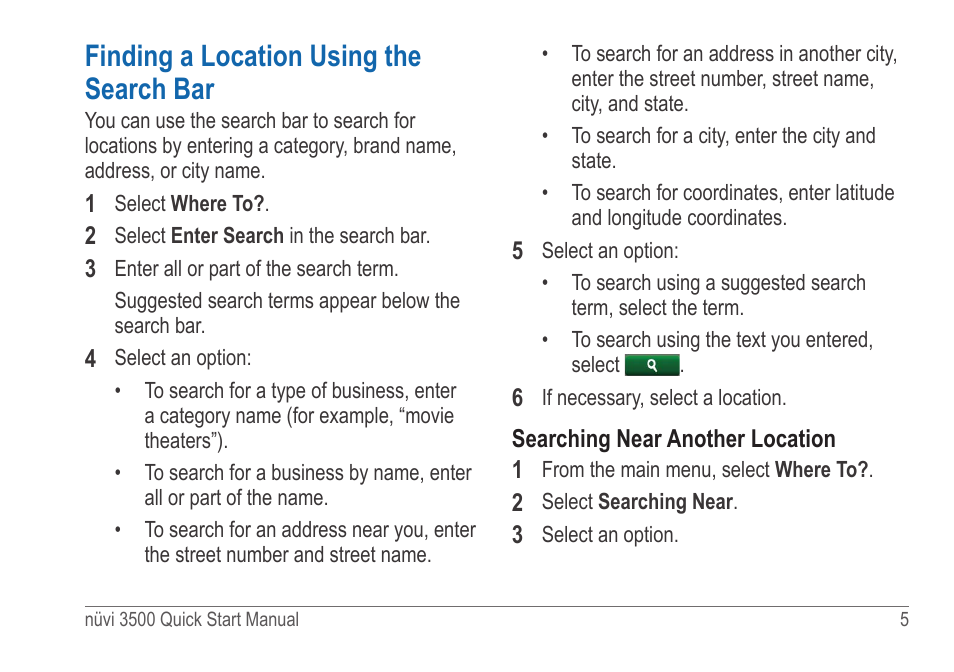 Finding a location using the search bar | Garmin nuvi 3590LMT User Manual | Page 5 / 8