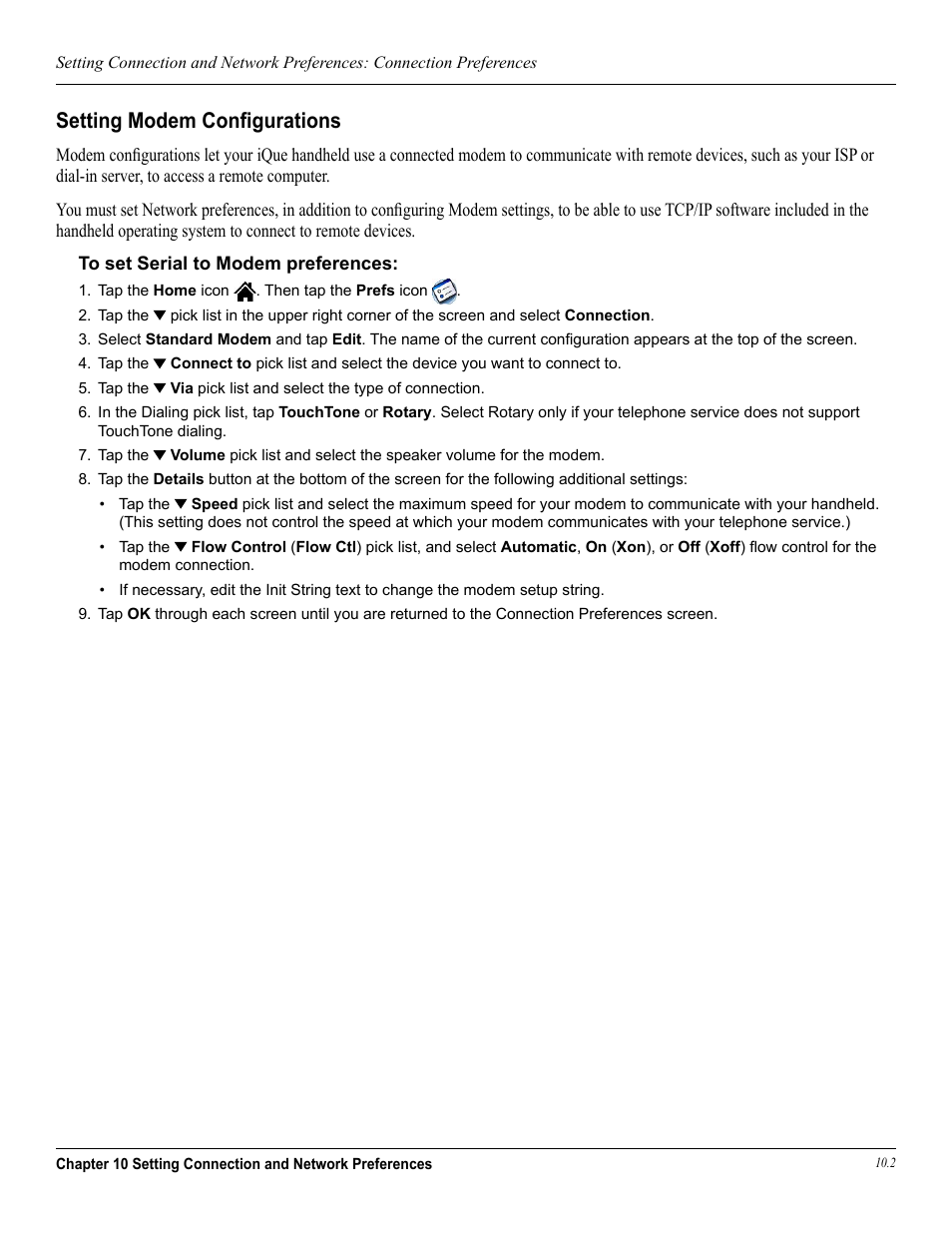 Setting modem configurations, Setting modem conﬁgurations, Enter the settings. see | Garmin iQue 3600a User Manual | Page 112 / 124