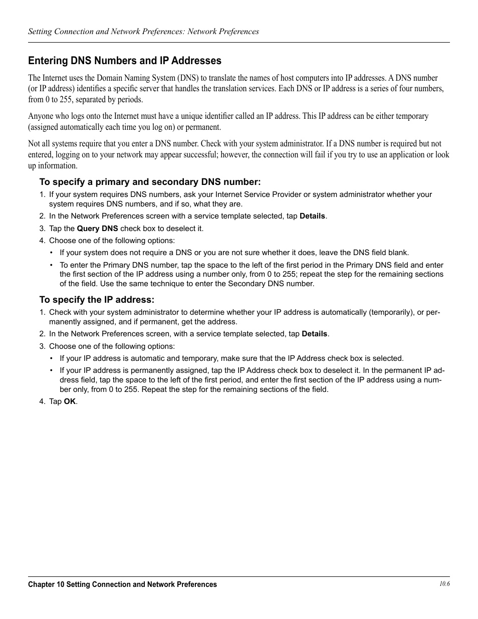 Entering dns numbers and ip addresses | Garmin iQue 3600a User Manual | Page 116 / 124