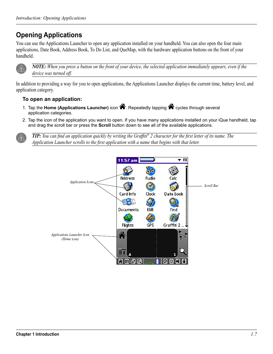 Opening applications | Garmin iQue 3600a User Manual | Page 17 / 124