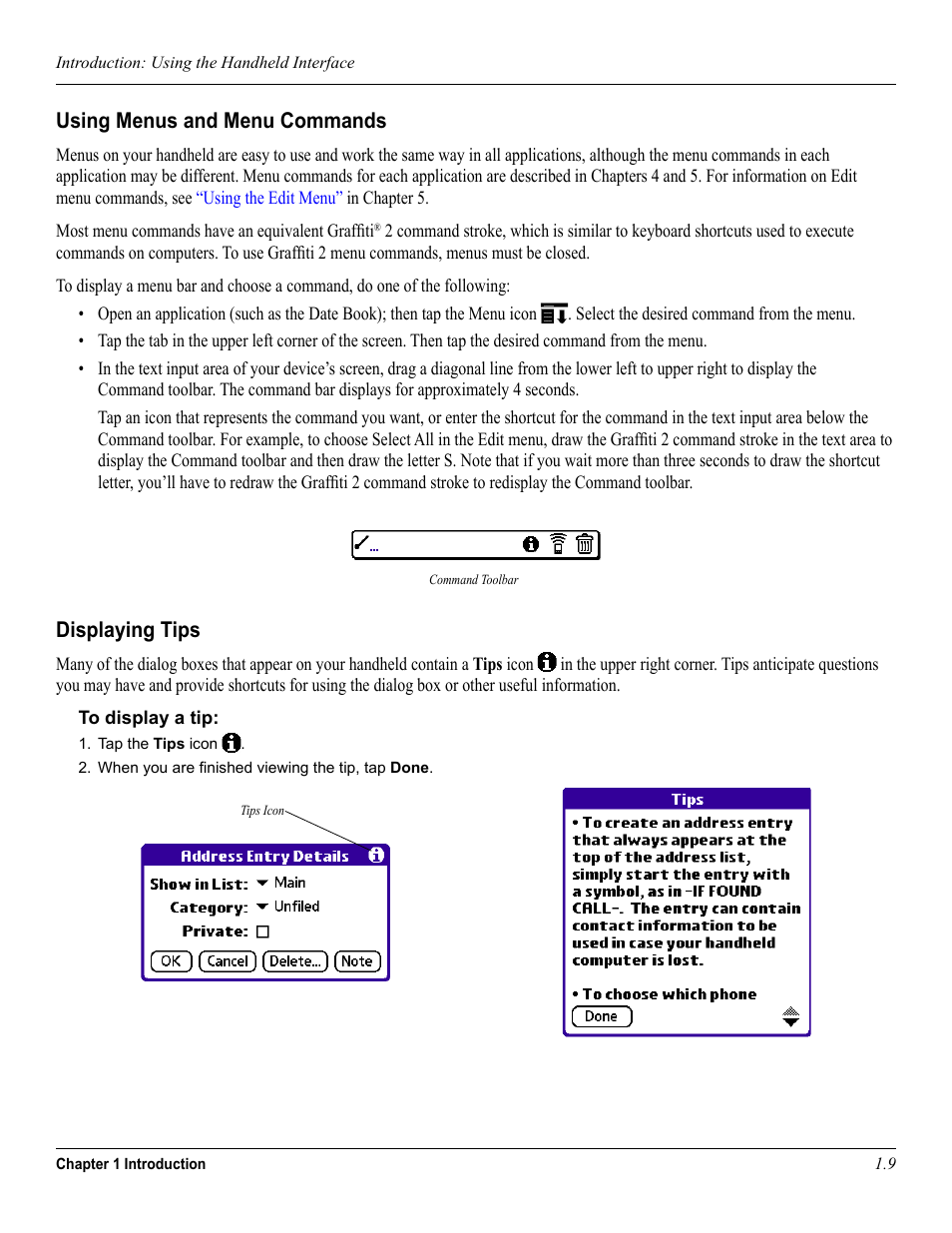 Using menus and menu commands, Displaying tips | Garmin iQue 3600a User Manual | Page 19 / 124