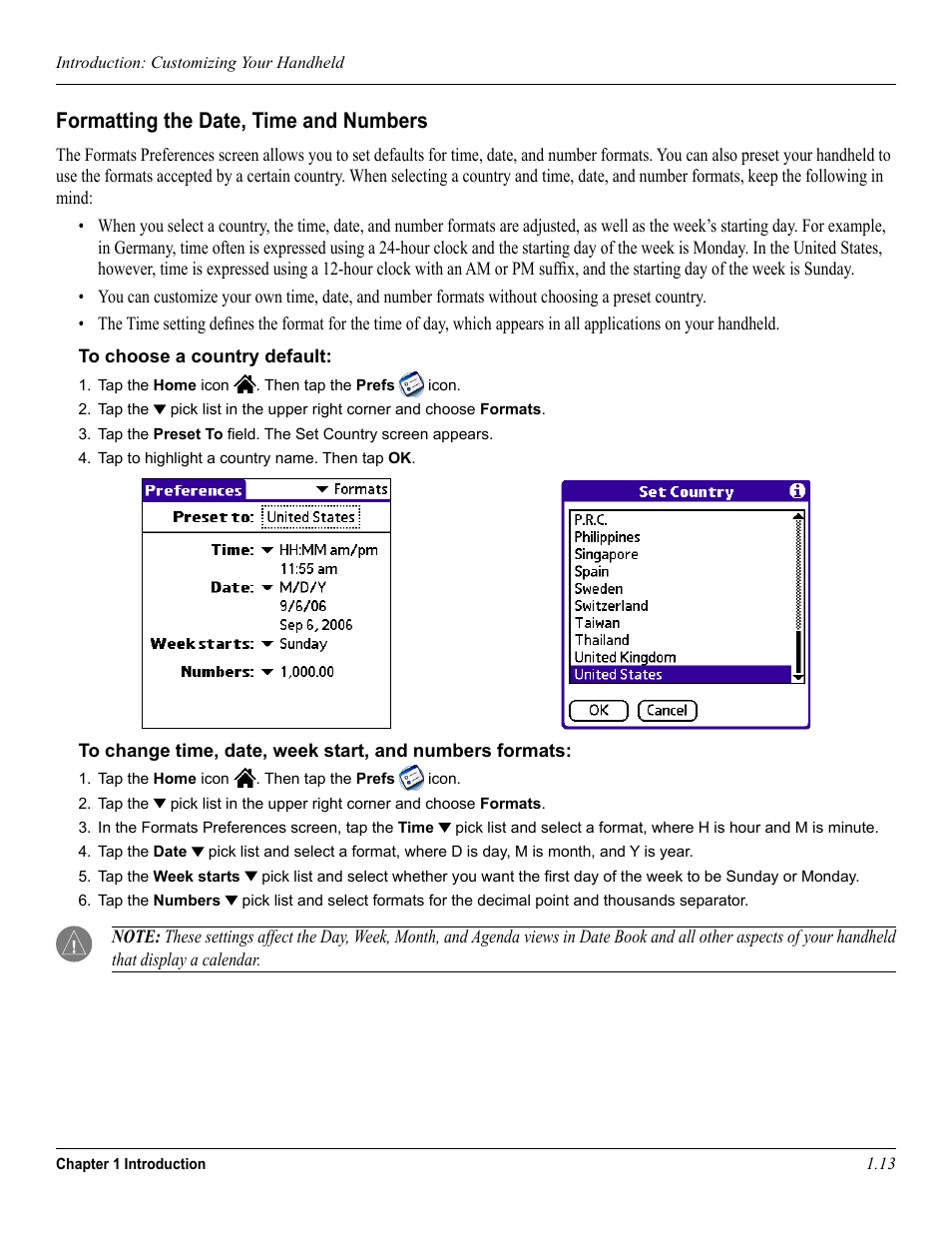 Formatting the date, time and numbers | Garmin iQue 3600a User Manual | Page 23 / 124