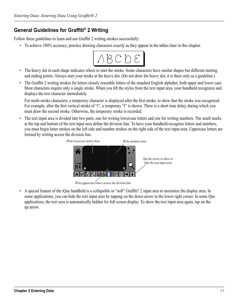 General guidelines for graffiti® 2 writing, General guidelines for grafﬁti, 2 writing | Garmin iQue 3600a User Manual | Page 29 / 124