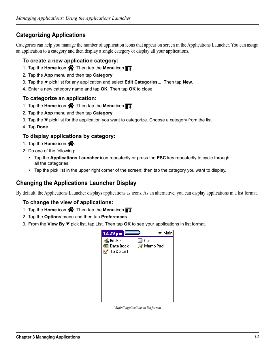 Categorizing applications, Changing the applications launcher display | Garmin iQue 3600a User Manual | Page 38 / 124