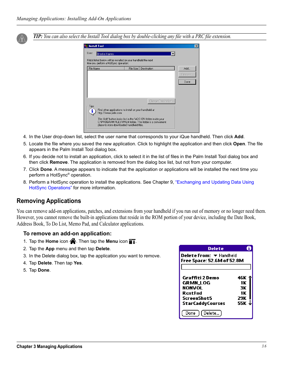 Removing applications | Garmin iQue 3600a User Manual | Page 42 / 124