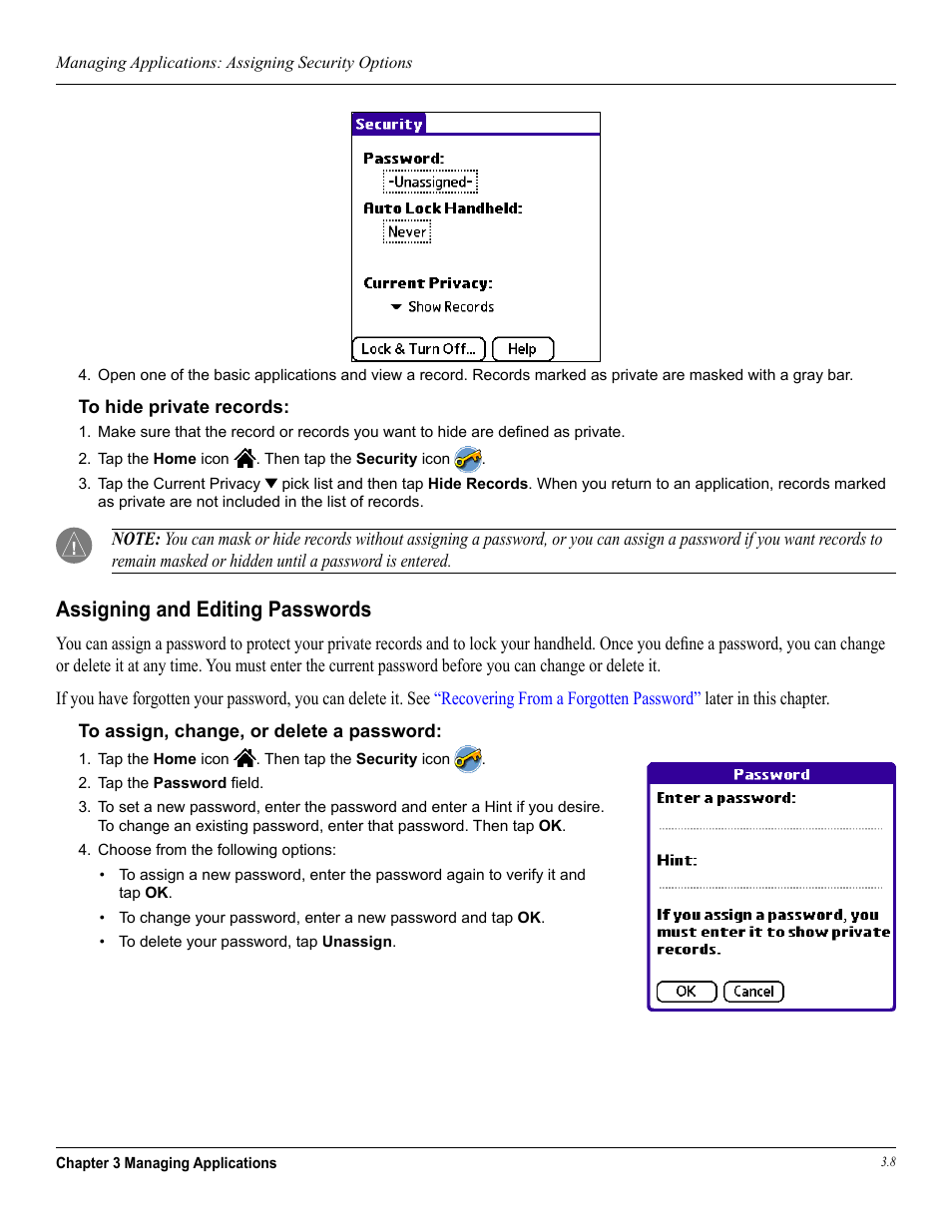 Assigning and editing passwords | Garmin iQue 3600a User Manual | Page 44 / 124