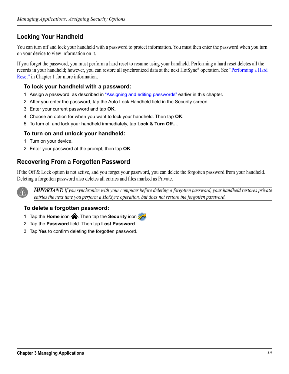 Locking your handheld, Recovering from a forgotten password | Garmin iQue 3600a User Manual | Page 45 / 124